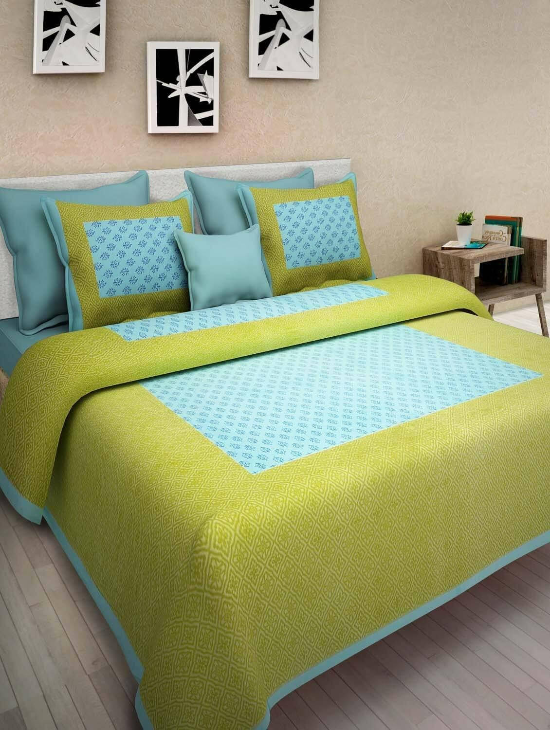     			WAR TRADE Cotton 1 Double Bedsheet with 2 Pillow Covers ( Green )