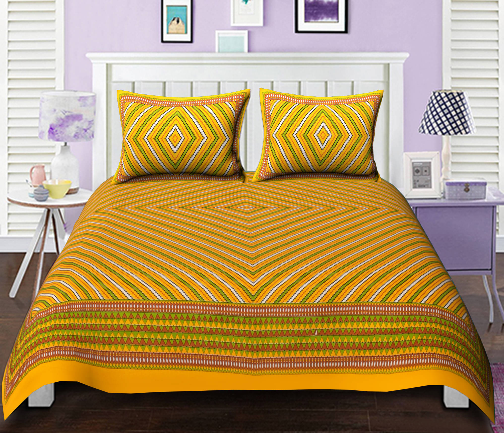 WAR TRADE Cotton 1 Double Bedsheet with 2 Pillow Covers ( Yellow ) WAR TRADE Cotton 1 Double Bedsheet with 2 Pillow Covers ( Yellow )
