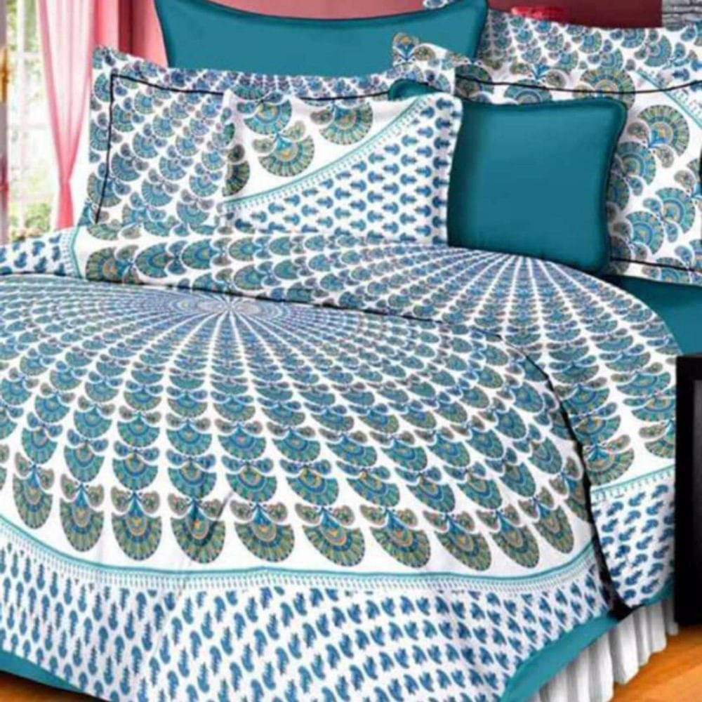     			WAR TRADE Cotton 1 Double Bedsheet with 2 Pillow Covers ( Blue )