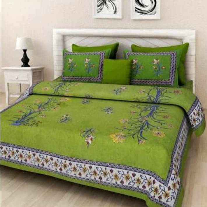 WAR TRADE Cotton 1 Double Bedsheet with 2 Pillow Covers ( Green )     			WAR TRADE Cotton 1 Double Bedsheet with 2 Pillow Covers ( Green )