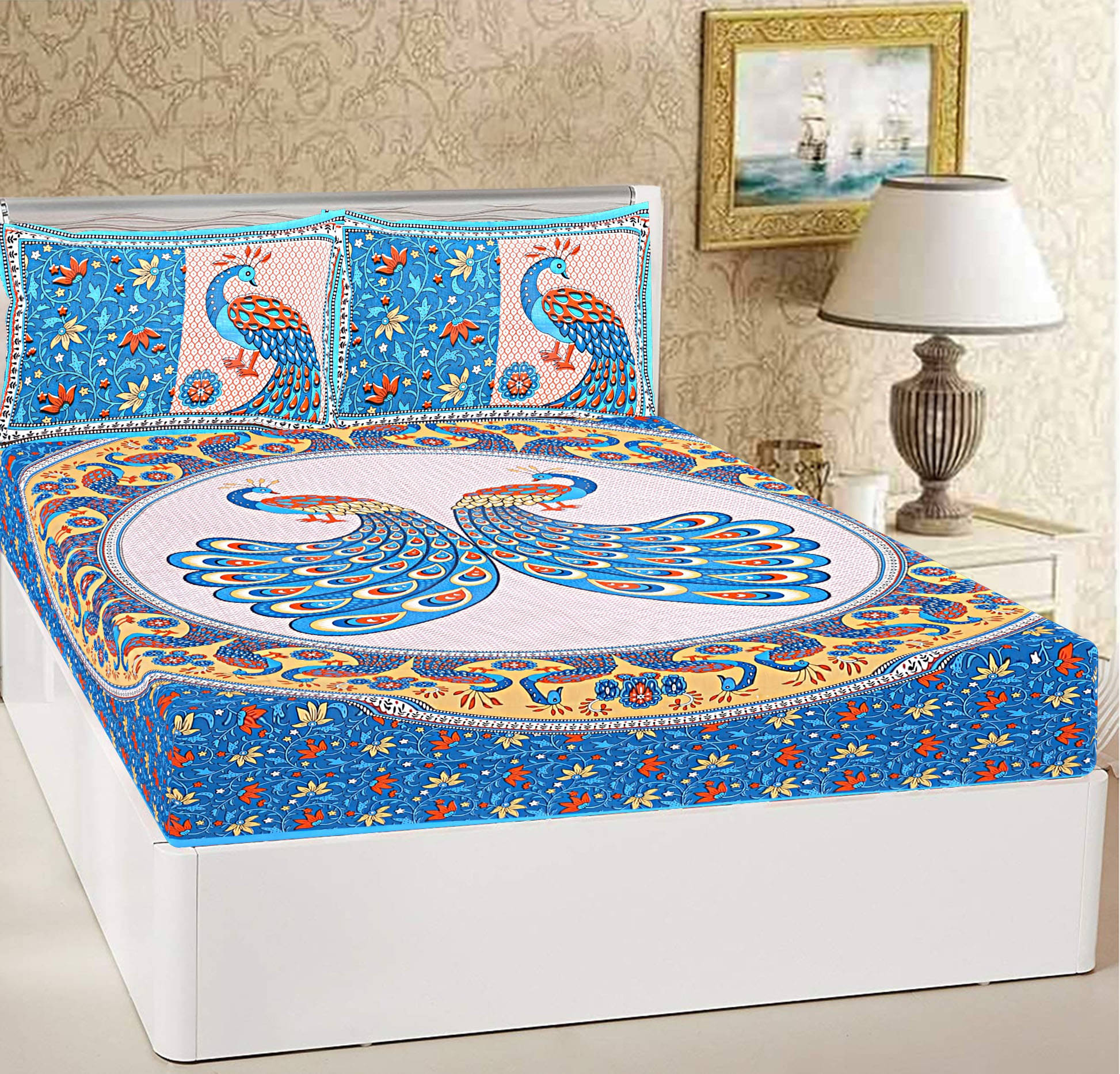 WAR TRADE Cotton 1 Double Bedsheet with 2 Pillow Covers ( White )     			WAR TRADE Cotton 1 Double Bedsheet with 2 Pillow Covers ( White )