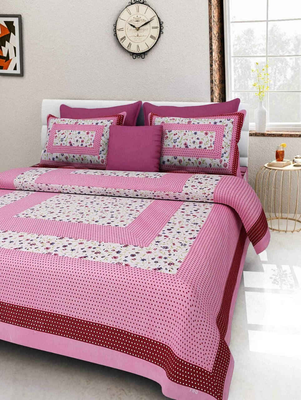     			WAR TRADE Cotton 1 Double Bedsheet with 2 Pillow Covers ( Pink )