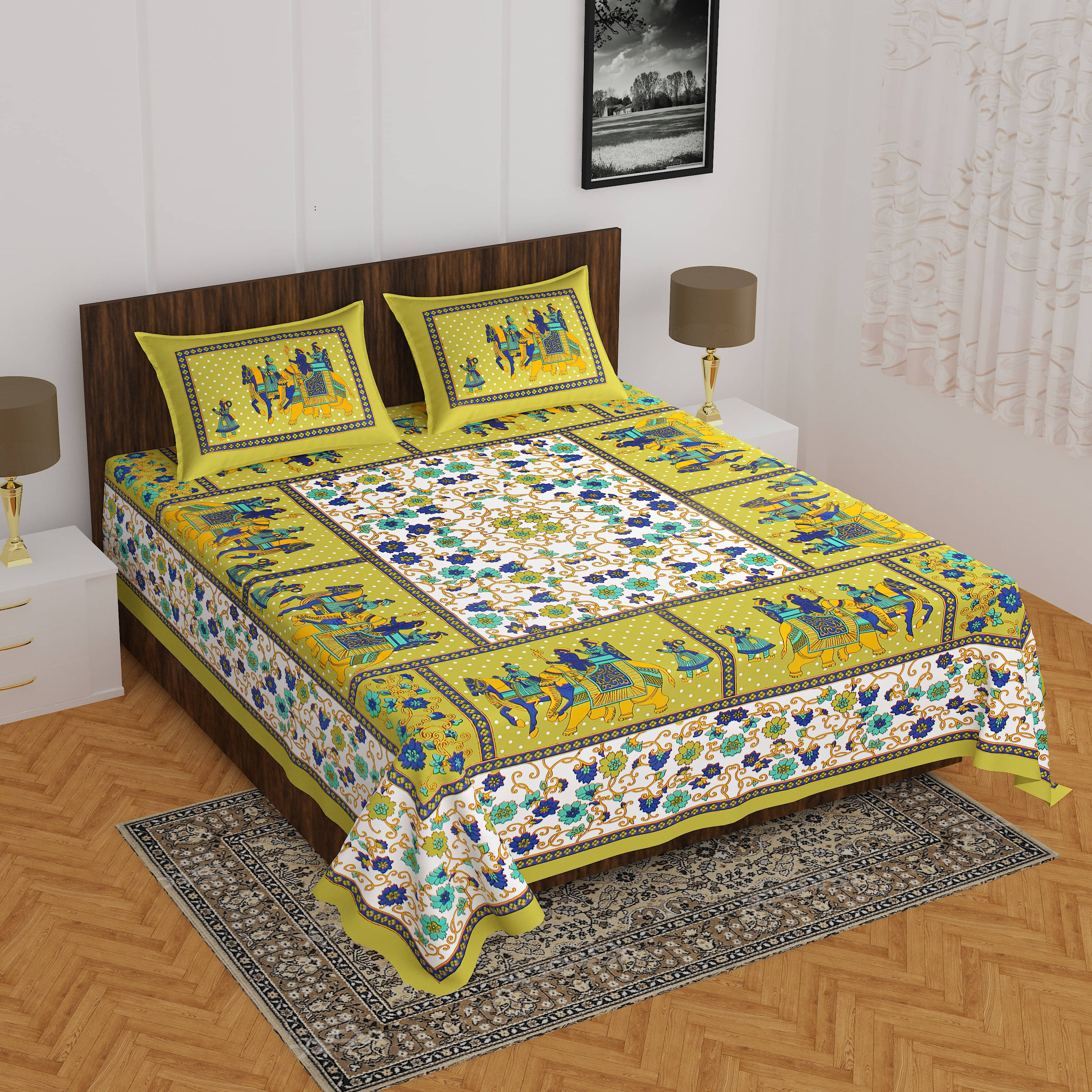     			WAR TRADE Cotton 1 Double Bedsheet with 2 Pillow Covers ( Multicolor )