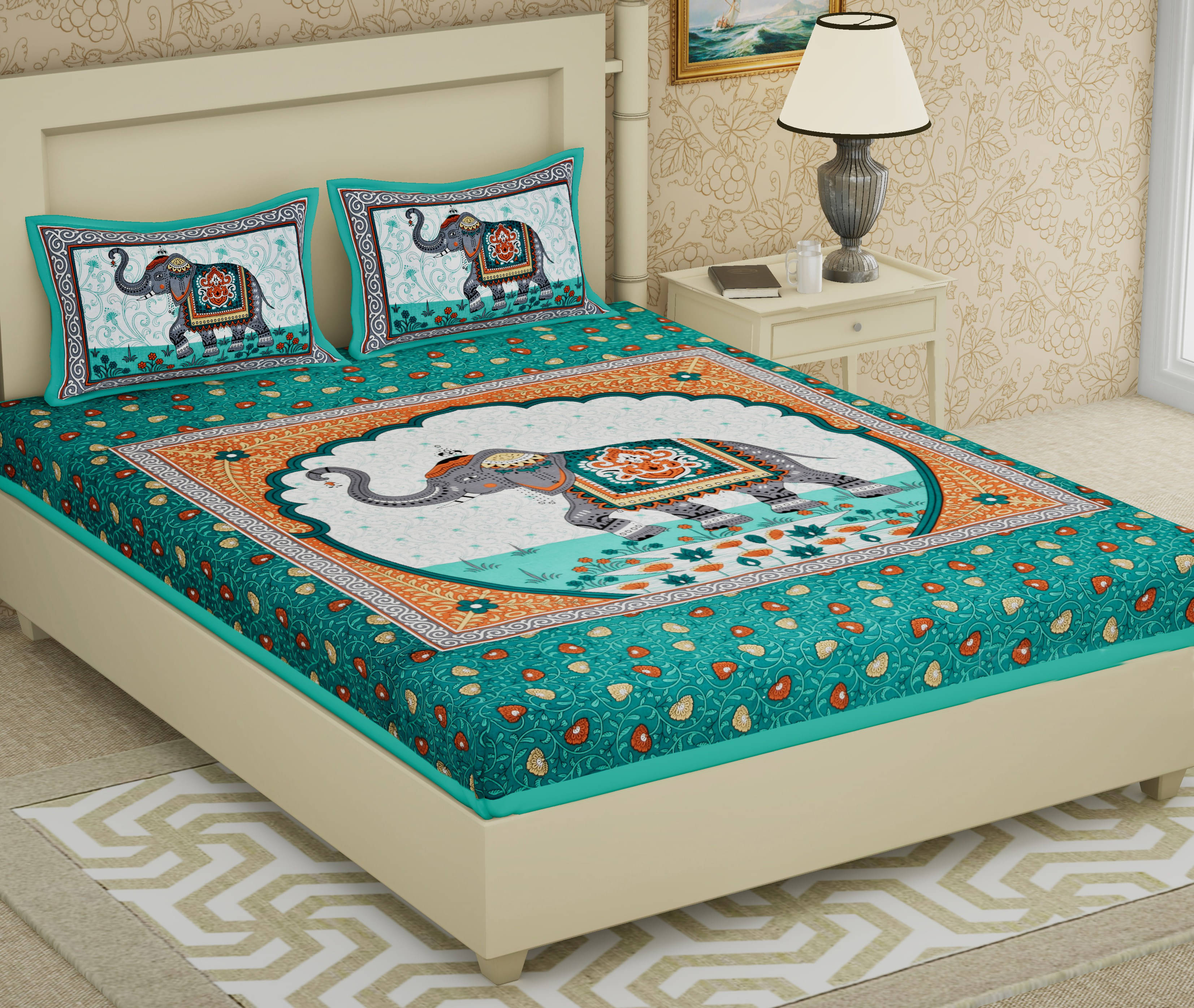 WAR TRADE Cotton 1 Double Bedsheet with 2 Pillow Covers ( Green ) WAR TRADE Cotton 1 Double Bedsheet with 2 Pillow Covers ( Green )