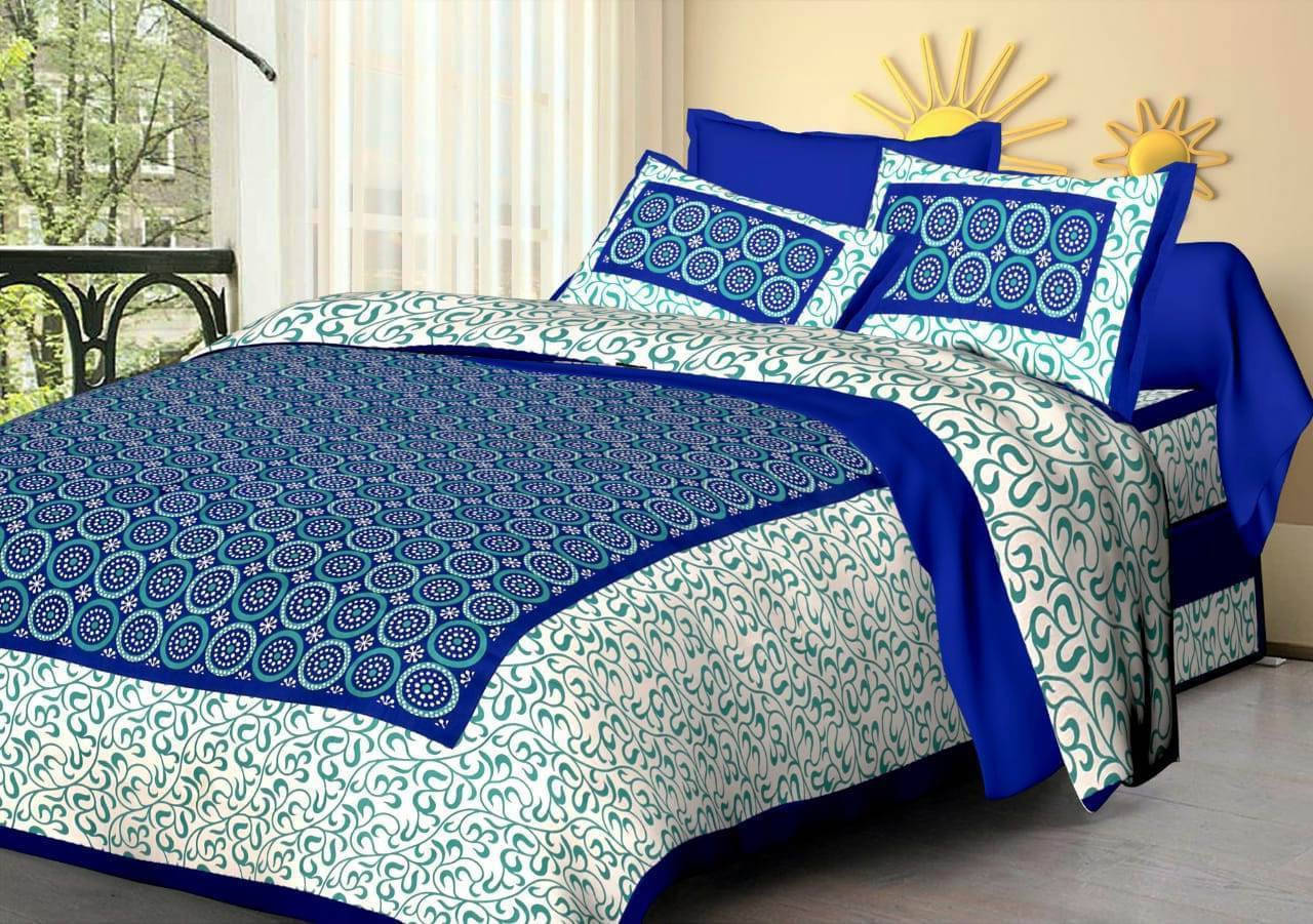     			WAR TRADE Cotton 1 Double Bedsheet with 2 Pillow Covers ( Blue )