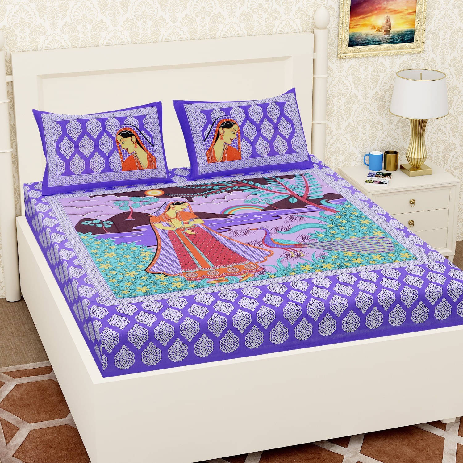     			WAR TRADE Cotton 1 Double Bedsheet with 2 Pillow Covers ( Multicolor )