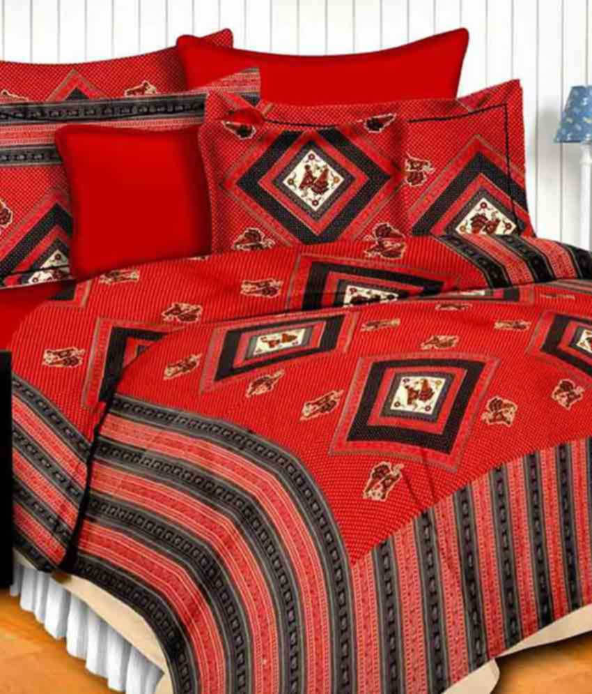     			WAR TRADE Cotton 1 Double Bedsheet with 2 Pillow Covers ( Red )