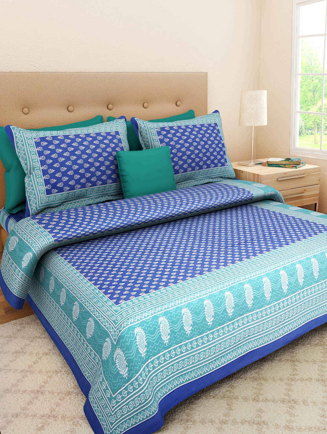     			WAR TRADE Cotton 1 Double Bedsheet with 2 Pillow Covers ( Blue )