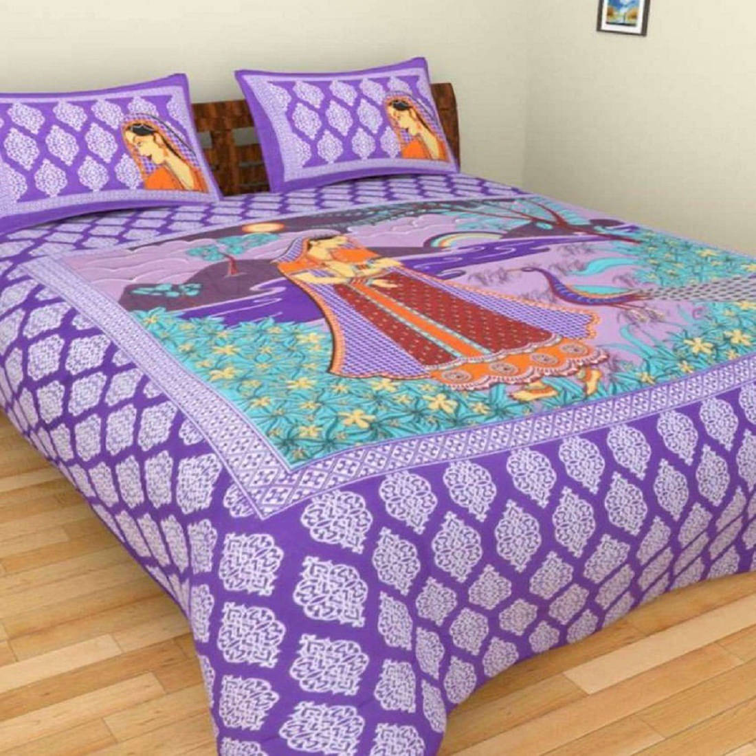     			WAR TRADE Cotton 1 Double Bedsheet with 2 Pillow Covers ( Purple )