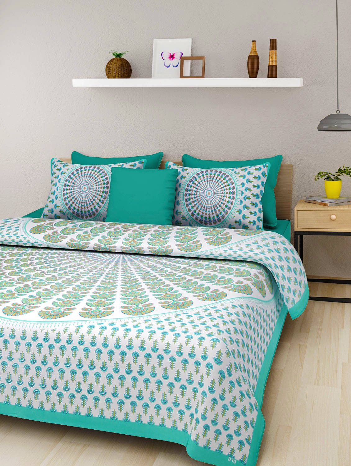     			WAR TRADE Cotton 1 Double Bedsheet with 2 Pillow Covers ( Green )