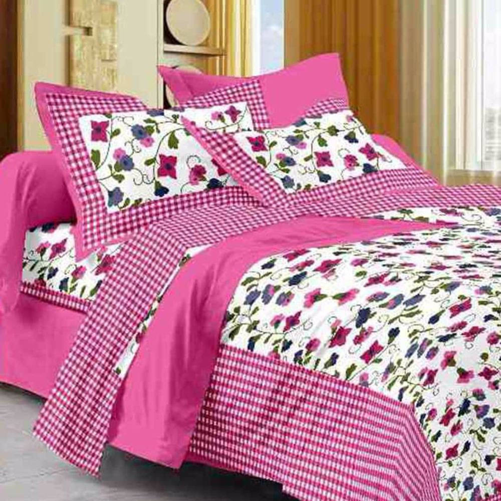     			WAR TRADE Cotton 1 Double Bedsheet with 2 Pillow Covers ( Pink )
