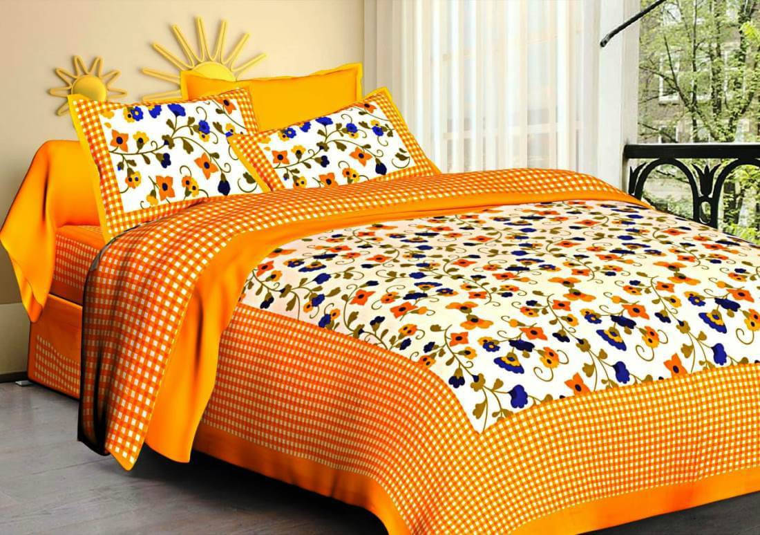     			WAR TRADE Cotton 1 Double Bedsheet with 2 Pillow Covers ( Yellow )