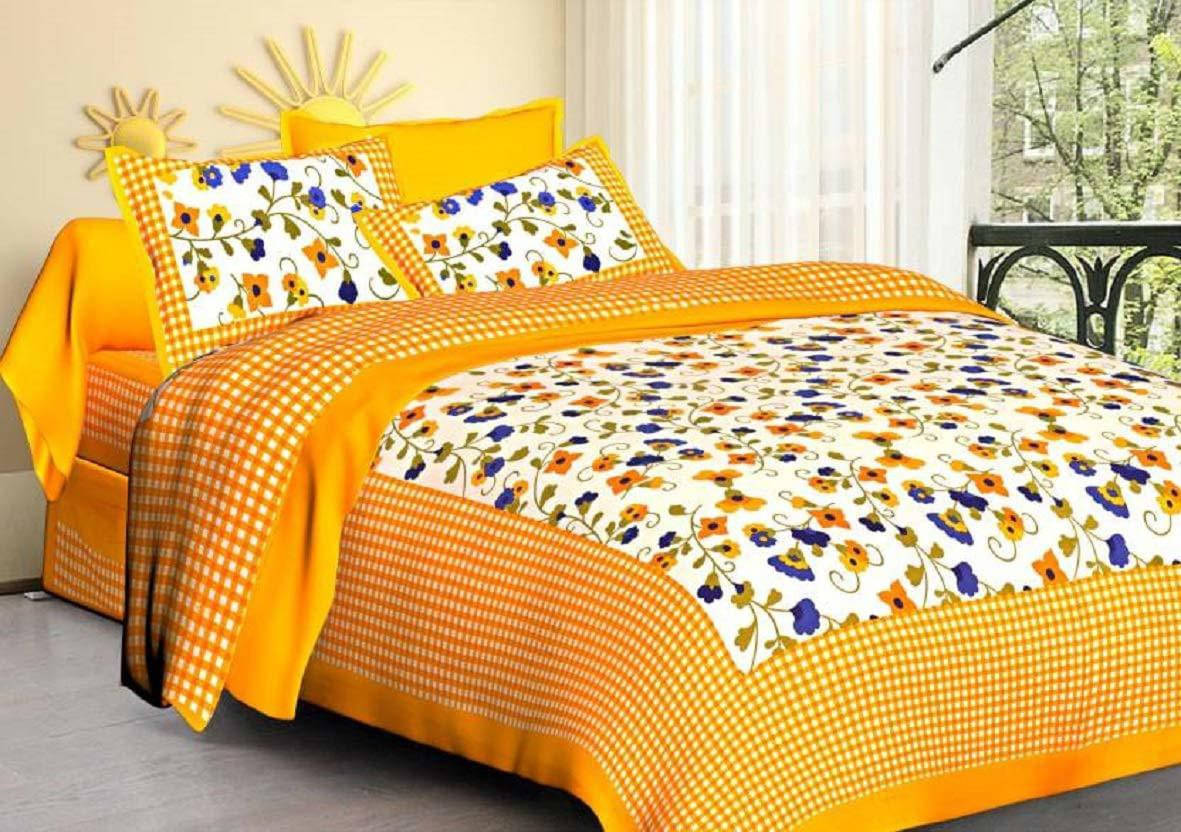     			WAR TRADE Cotton 1 Double Bedsheet with 2 Pillow Covers ( Yellow )