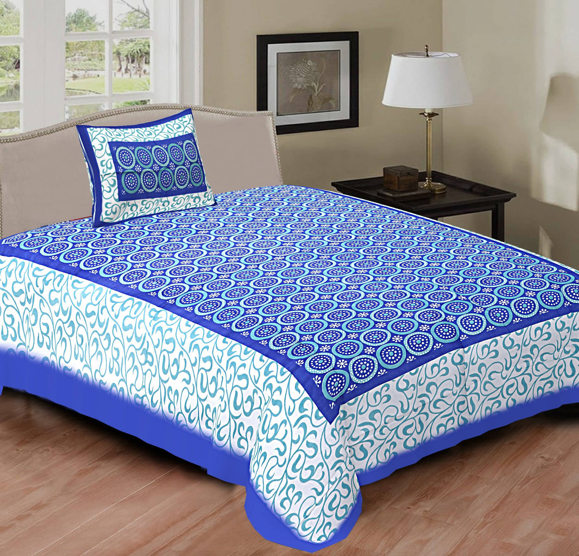 WAR TRADE Cotton 1 Single Bedsheet with 2 Pillow Covers ( Blue ) WAR TRADE Cotton 1 Single Bedsheet with 2 Pillow Covers ( Blue )