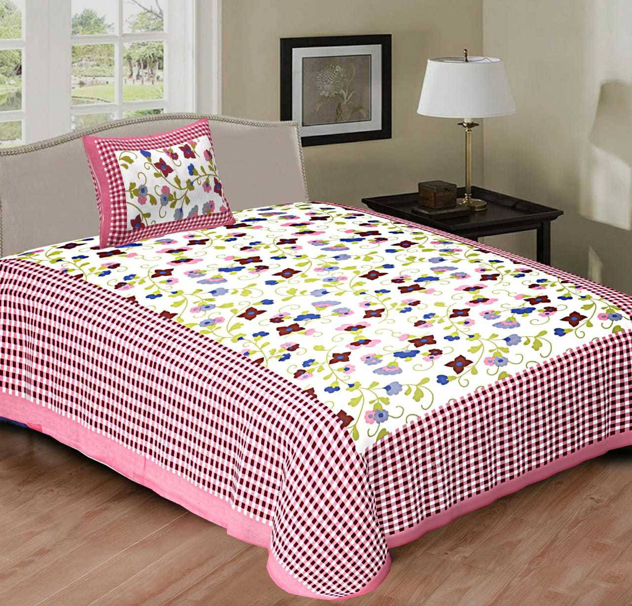     			WAR TRADE Cotton 1 Single Bedsheet with 2 Pillow Covers ( Pink )