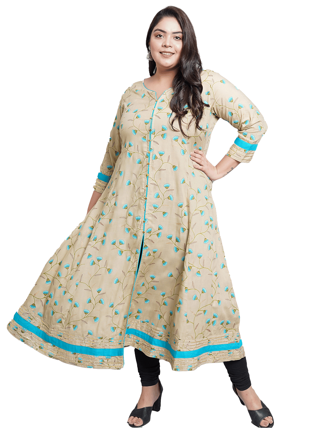     			Yash Gallery Women's Rayon Printed Front Slit Kurti - ( Khaki )