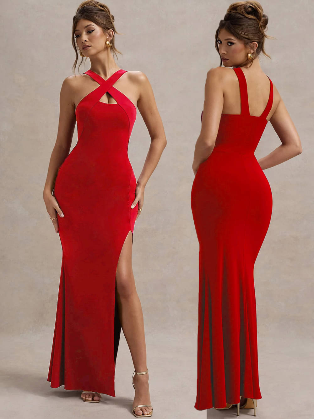 clafoutis Women's Elastane Solid Side Slit Dress ( Red ) clafoutis Women's Elastane Solid Side Slit Dress ( Red )