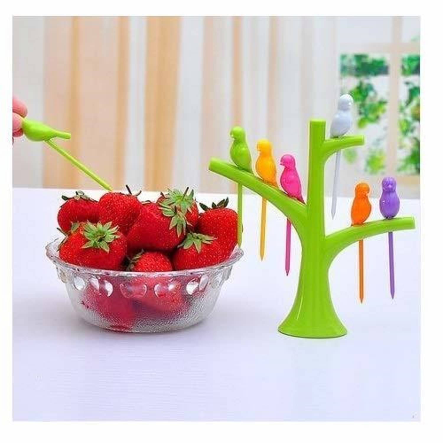     			forral Multicolor Aluminium Bird Fruit Fork, Designed for Fruits ( Set of 1 )