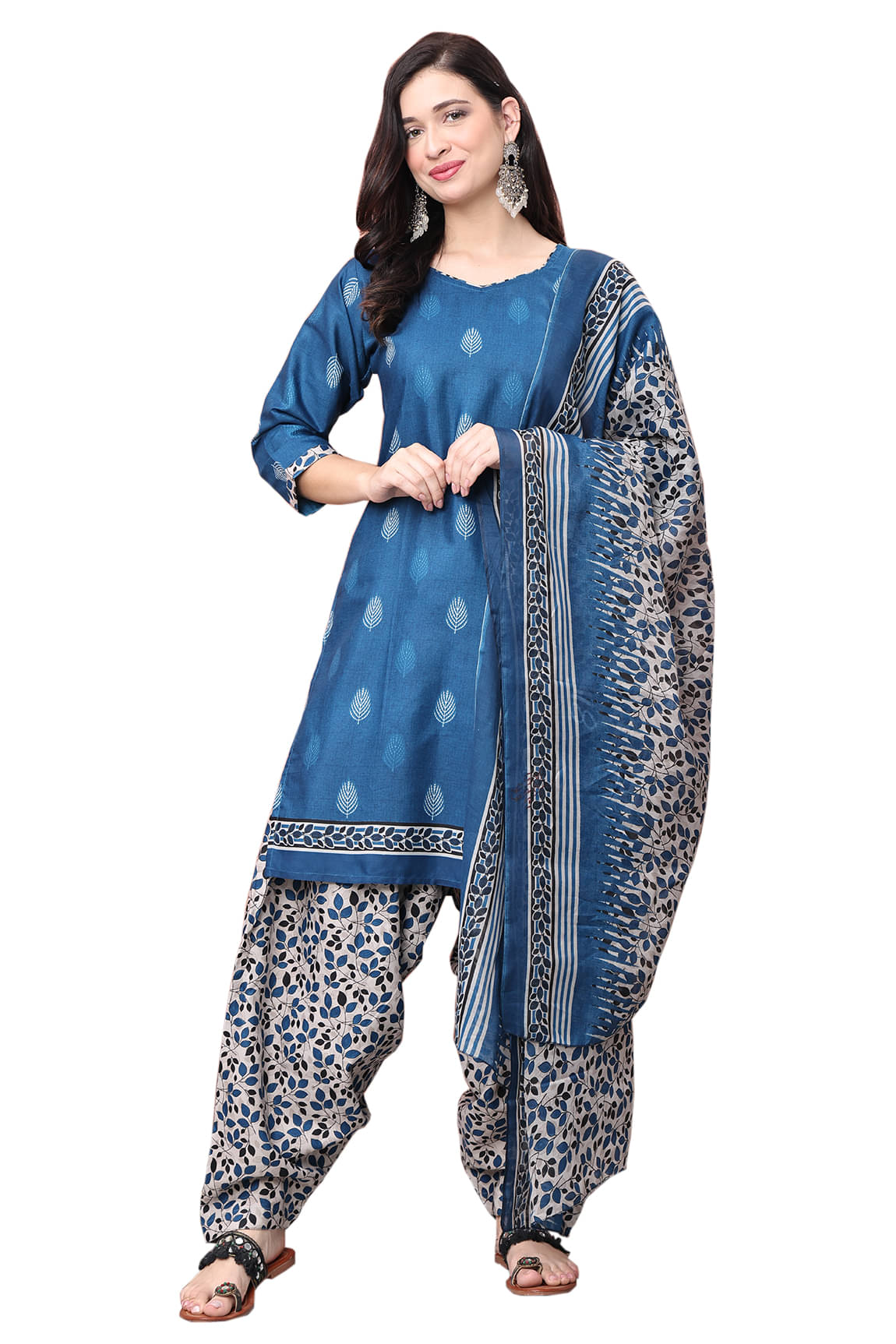 wonder weave Women Cotton Blend Printed Straight Kurti With Patiala Salwar ( Blue ) wonder weave Women Cotton Blend Printed Straight Kurti With Patiala Salwar ( Blue )