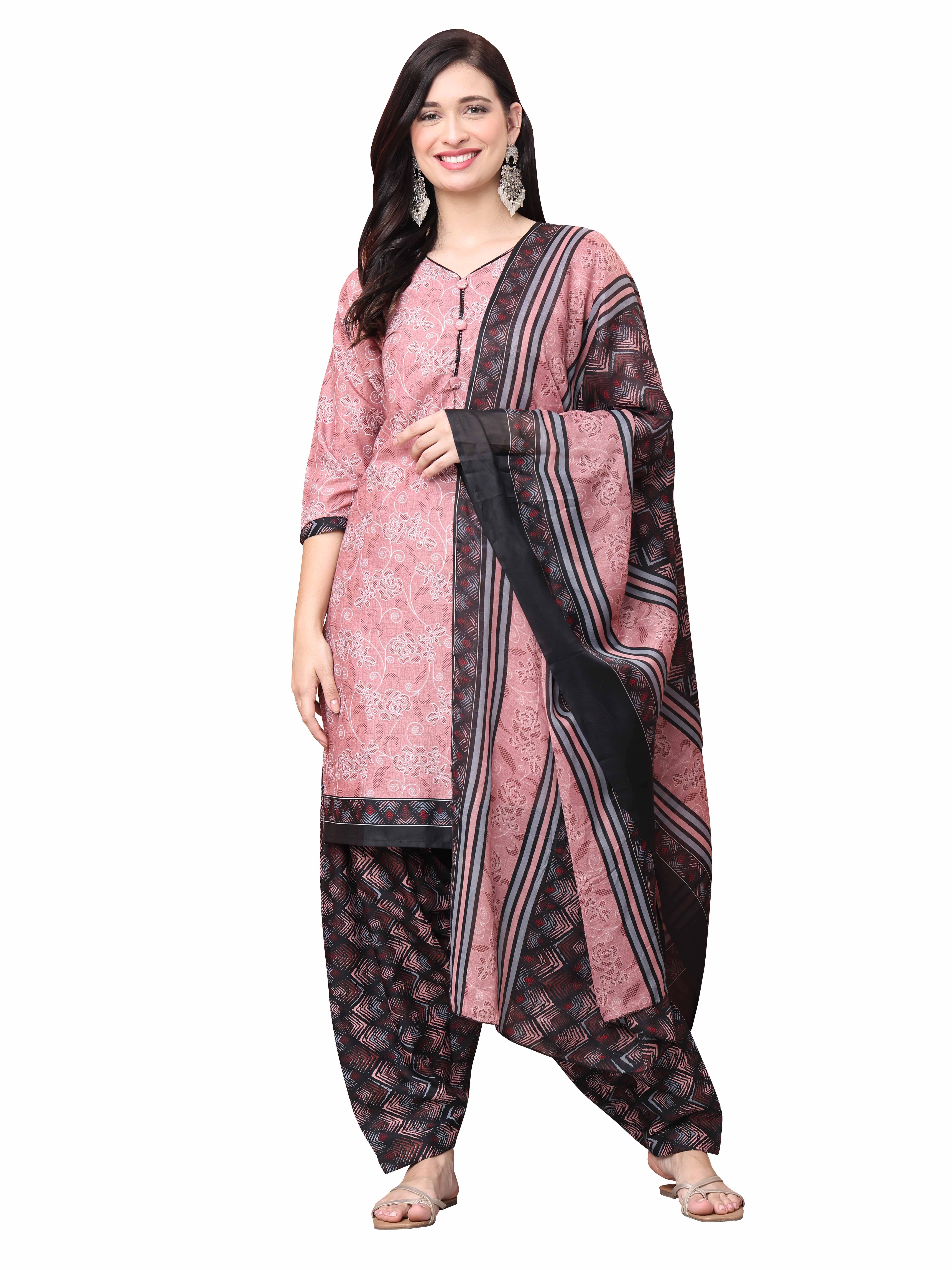 wonder weave Women Cotton Blend Printed Straight Kurti With Patiala Salwar ( Pink )
