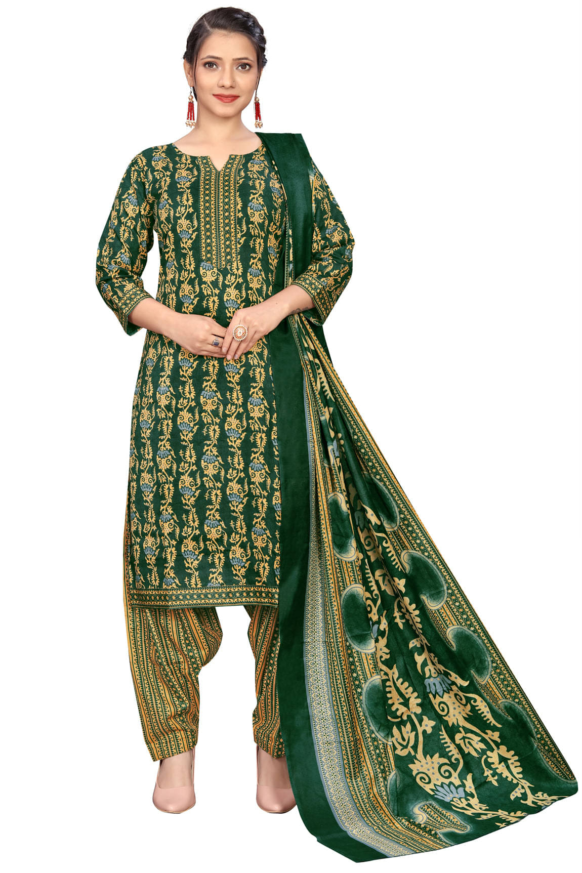 wonder weave Women Cotton Blend Printed Straight Kurti With Patiala Salwar ( Green ) wonder weave Women Cotton Blend Printed Straight Kurti With Patiala Salwar ( Green )