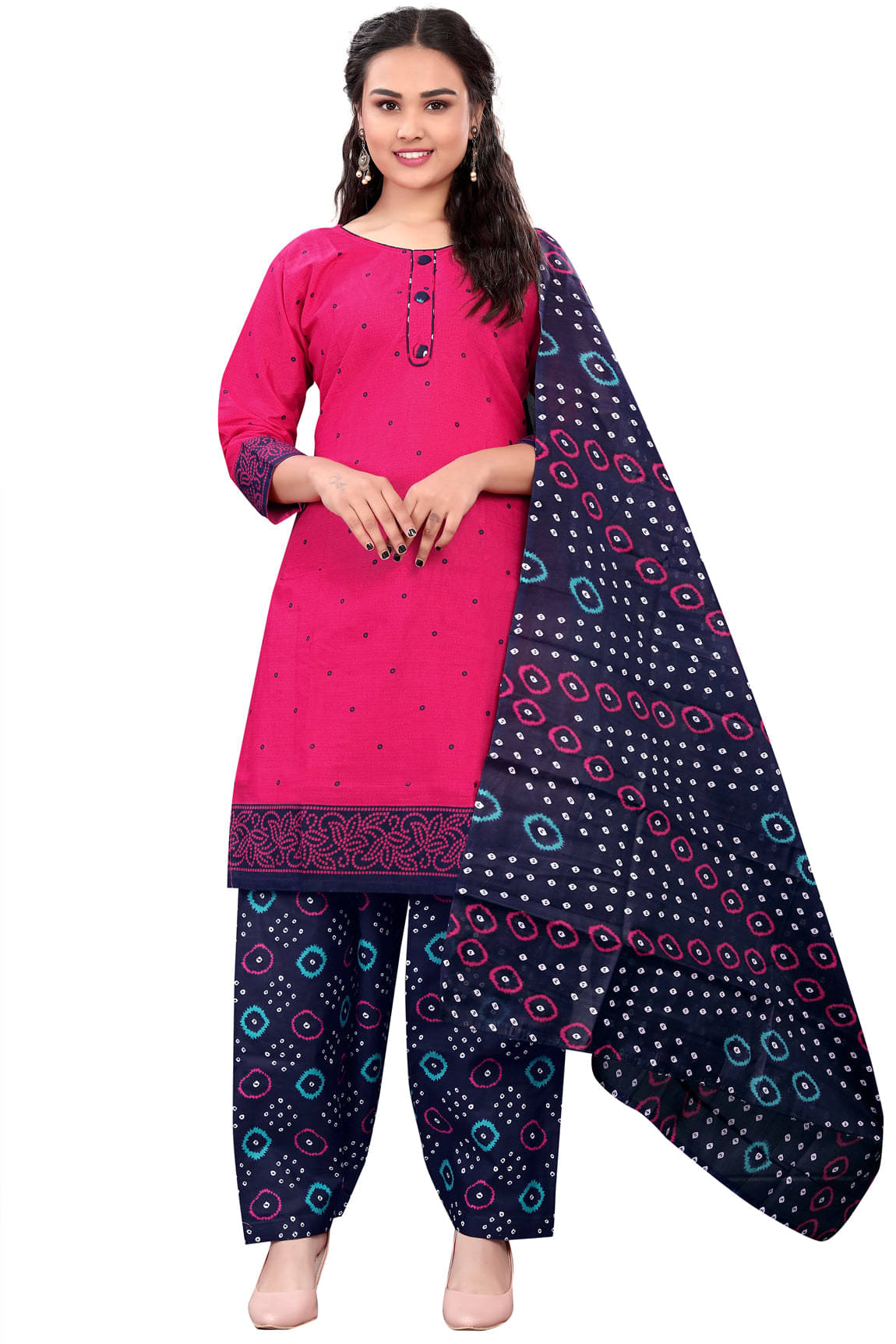     			wonder weave Women Cotton Printed Straight Kurti With Patiala Salwar ( Pink )