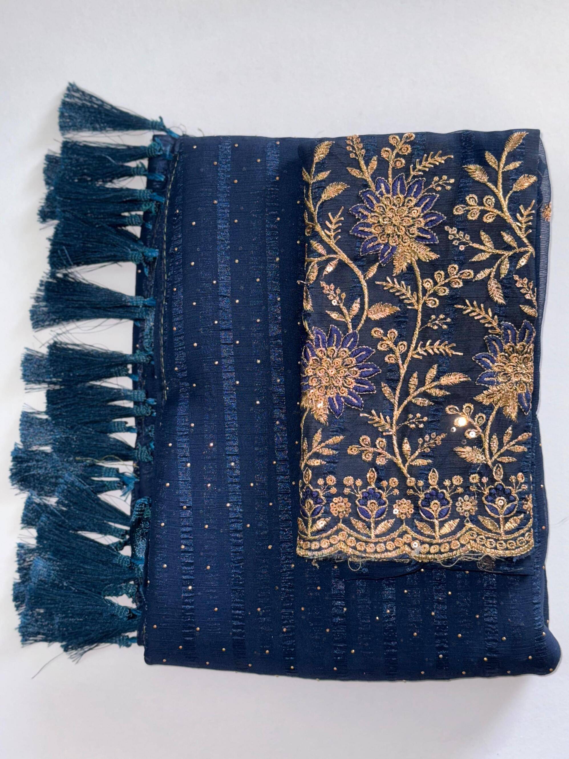    			AB Silk Georgette Solid Saree With Unstitched Blouse Piece ( Blue )