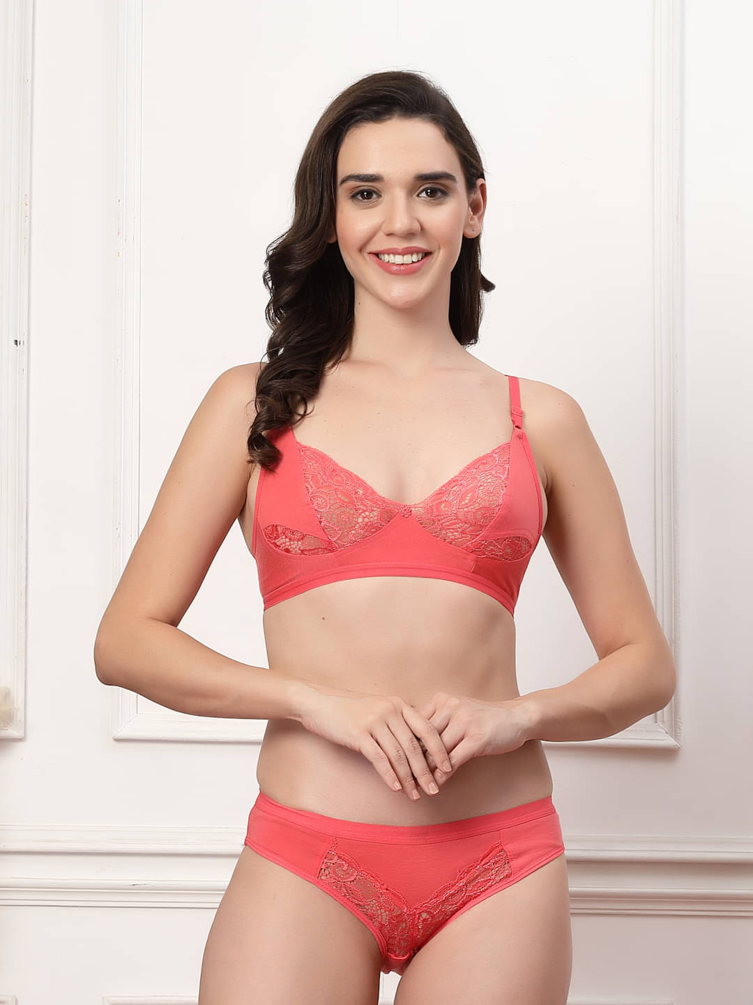 ADORNSTAR Pack of 1 Cotton Blend Bra & Panty Set For Women ( Pink ) ADORNSTAR Pack of 1 Cotton Blend Bra & Panty Set For Women ( Pink )