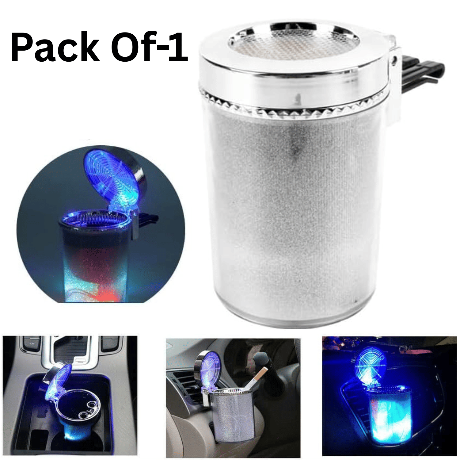     			Aksmit ( Pack Of-1 ) Car Ashtray with Light, Vehicle Cigarette Ashtray with Lid, Portable Smokeless Ashtray with Colorful LED Light Fit Most Car Cup Holder, Suspension Air Outlet Car Ashtray with Bracket