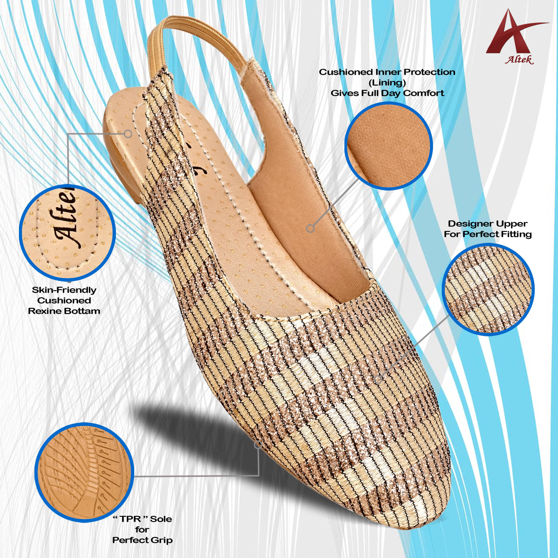     			Altek Gold Women's Flats