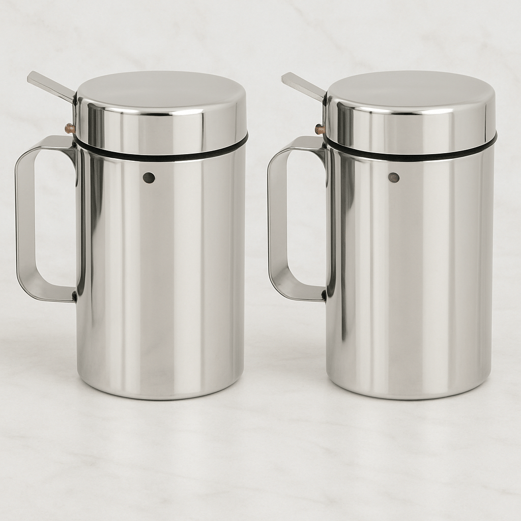     			Aquasleri Stainless Steel Silver Oil Container ( Set of 2 )