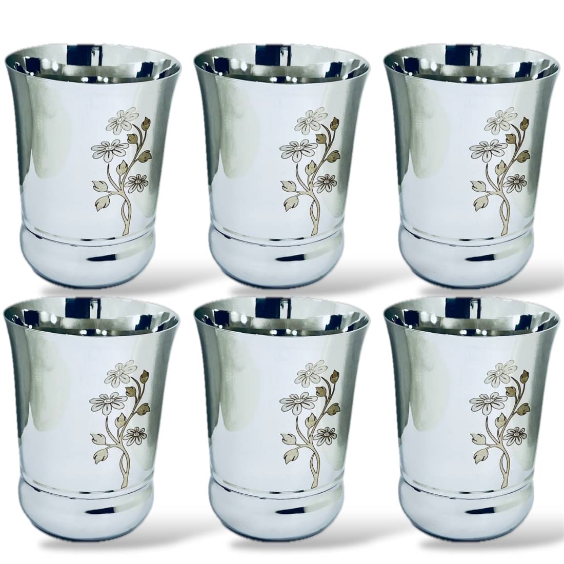     			Artha Glasses Set Of 6 Steel Laser Printed Water Glass 400 ml ( Pack of 6 ) Silver