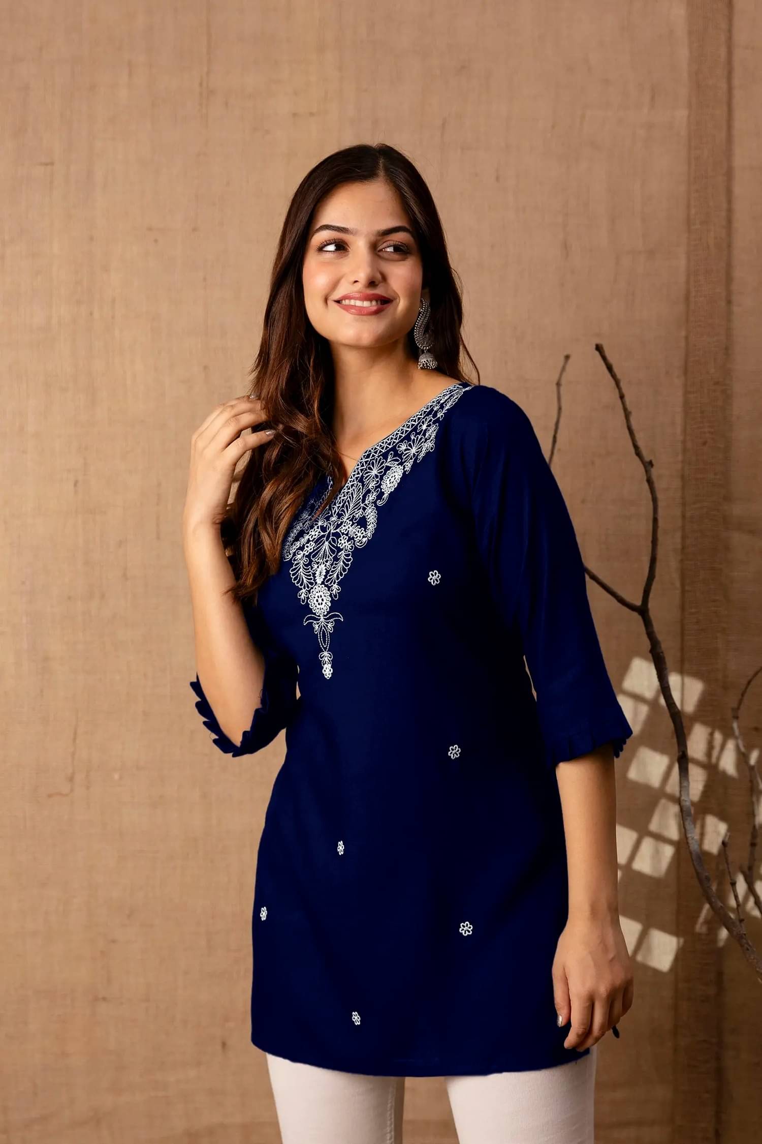 Aura Glam Women's Rayon Tunic ( Navy Blue ) Aura Glam Women's Rayon Tunic ( Navy Blue )