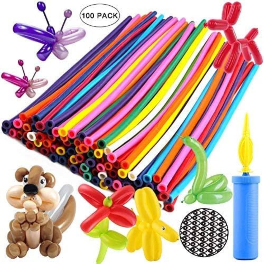     			BLOOMSMALL (Pack of 100 +1 Air Pump Free) Rubber Animal Kit Twisting Balloons|Animal Decoration For Kids|Happy Birthday Decoration|+Free Air Pump To Inflate Balloons,Multicolor