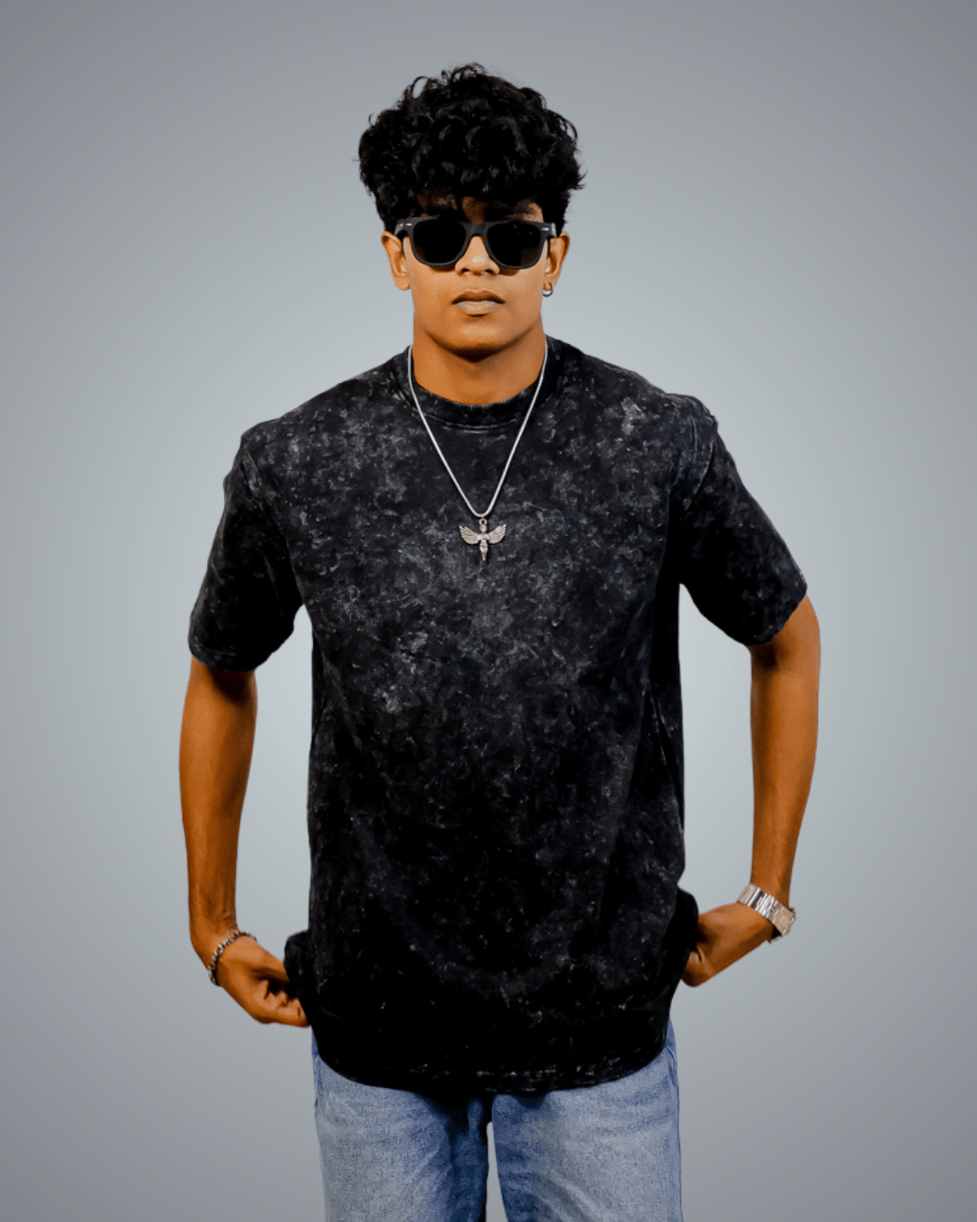     			BlendCulture Men 100% Cotton Oversized Fit Dyed T-Shirt ( Black )