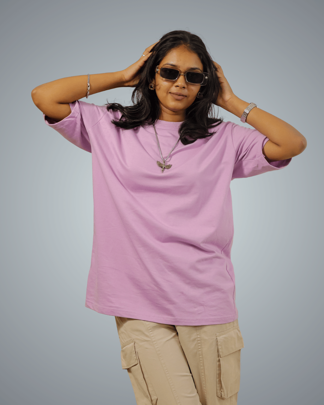 BlendCulture Women Cotton Solid Oversized Round Neck T-Shirt ( Lavender ) BlendCulture Women Cotton Solid Oversized Round Neck T-Shirt ( Lavender )