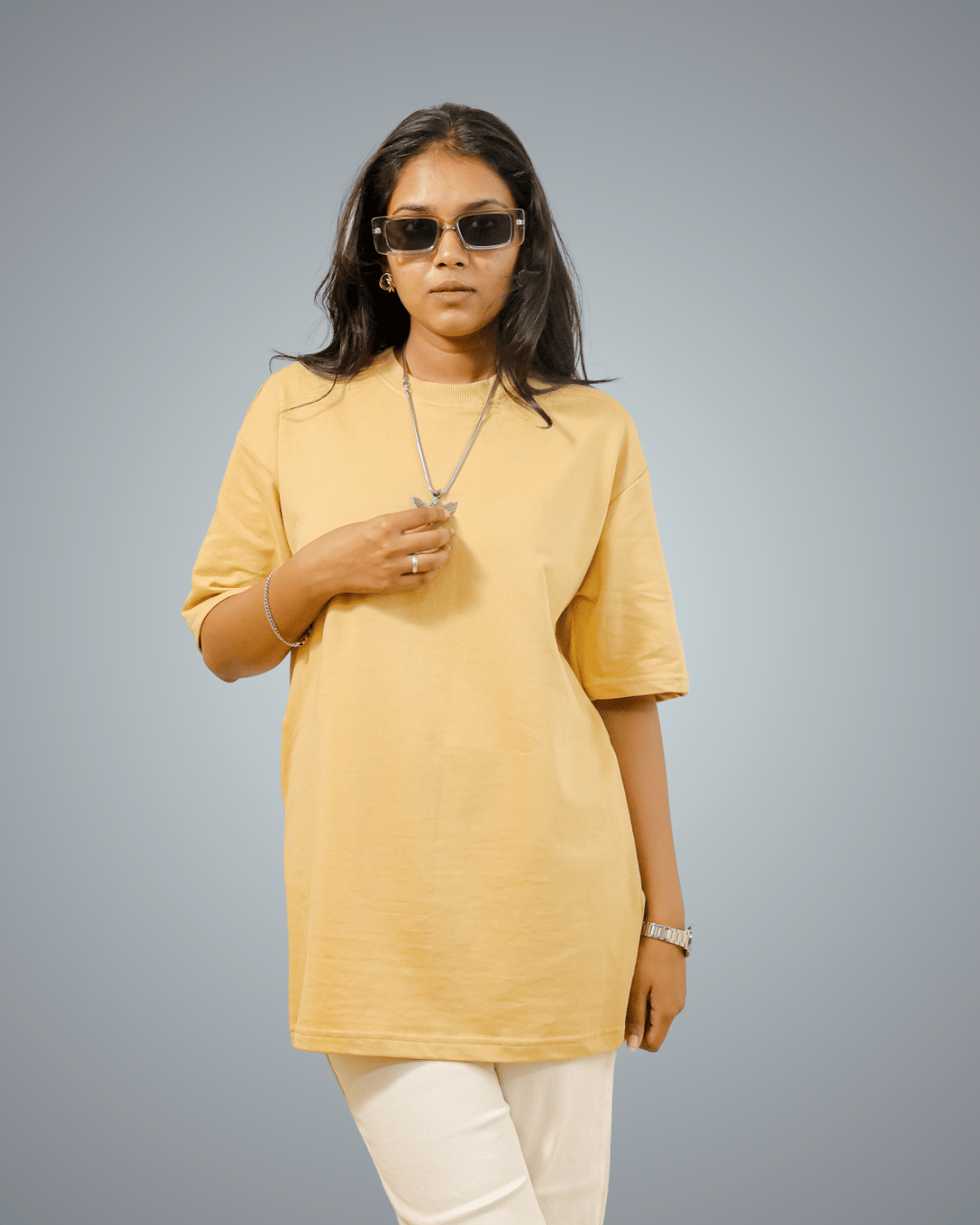 BlendCulture Women Cotton Solid Oversized Round Neck T-Shirt ( Beige ) BlendCulture Women Cotton Solid Oversized Round Neck T-Shirt ( Beige )