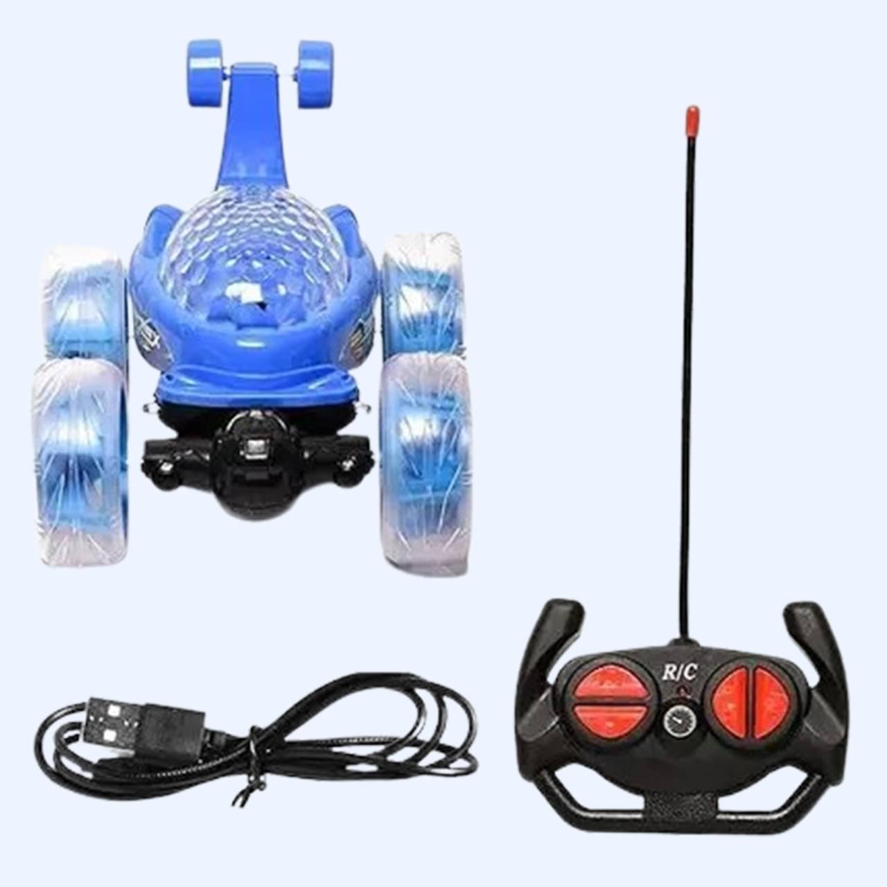     			Braintastic Rechargeable Remote Control Stunt Tipper RC Car Acrobatic 360 Degree Spiral Spin Music Toys for Kids 5+Years (Blue)