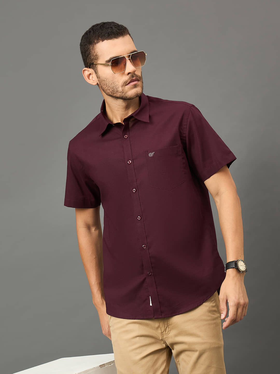 Club York Cotton Blend Slim Fit Solids Half Sleeves Men's Casual Shirt - Wine ( Pack of 1 )