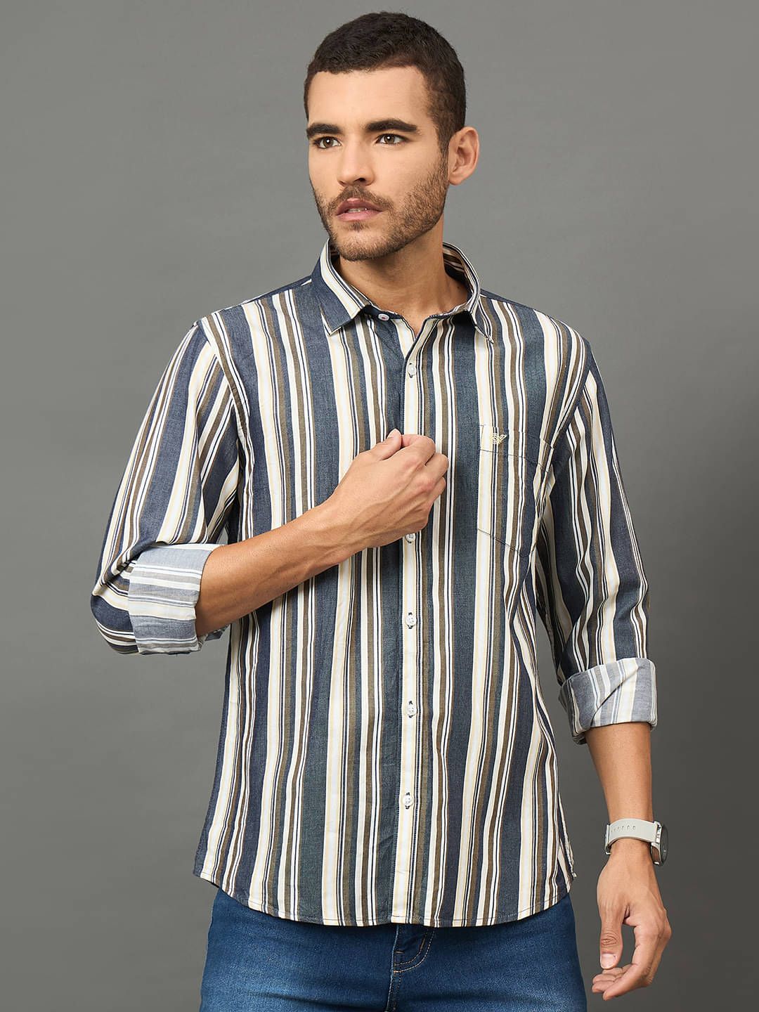     			Club York Cotton Blend Slim Fit Striped Full Sleeves Men's Casual Shirt - Yellow ( Pack of 1 )