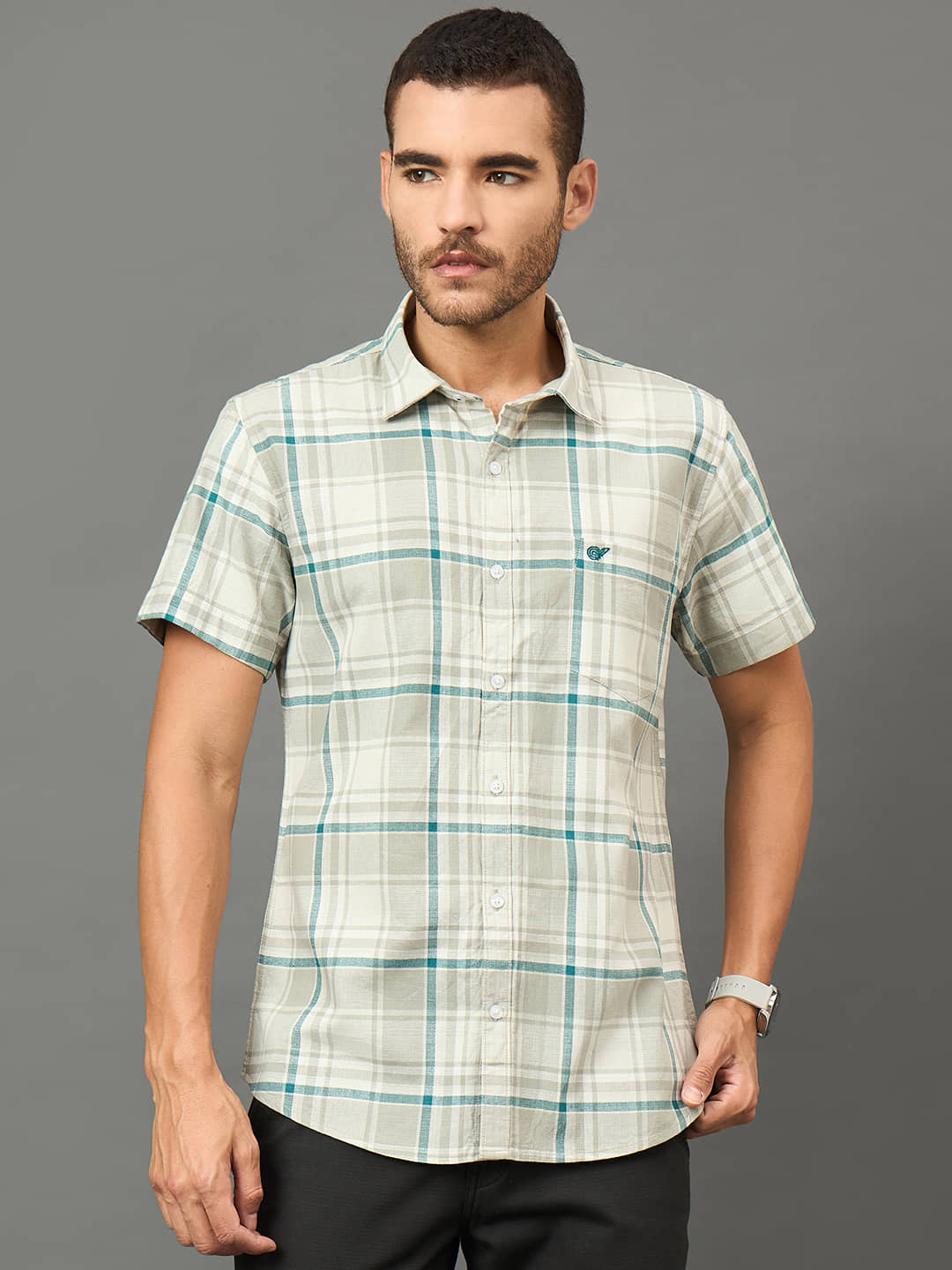 Club York Cotton Blend Slim Fit Checks Half Sleeves Men's Casual Shirt - Grey ( Pack of 1 )