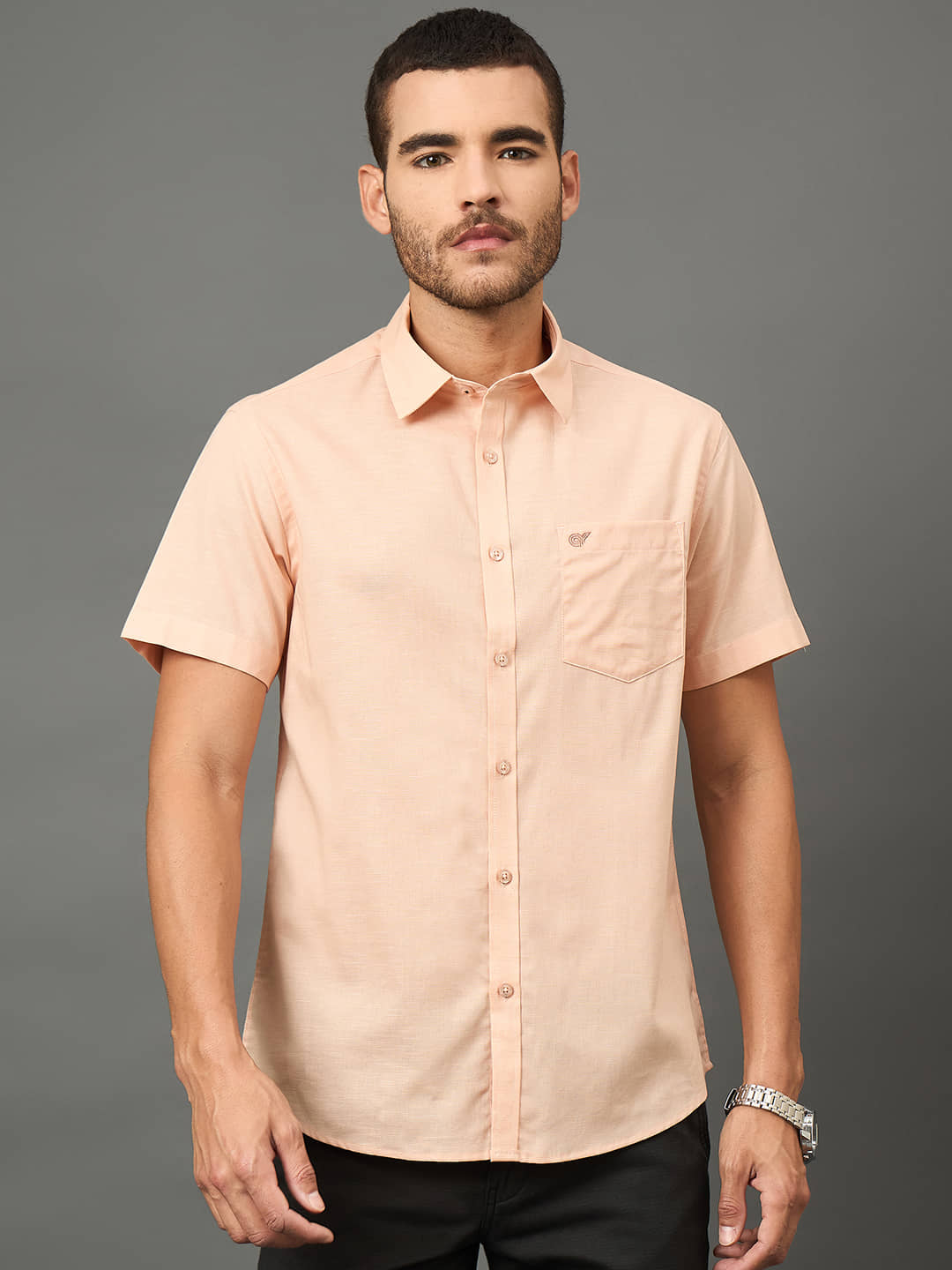 Club York Cotton Blend Slim Fit Solids Half Sleeves Men's Casual Shirt - Peach ( Pack of 1 )