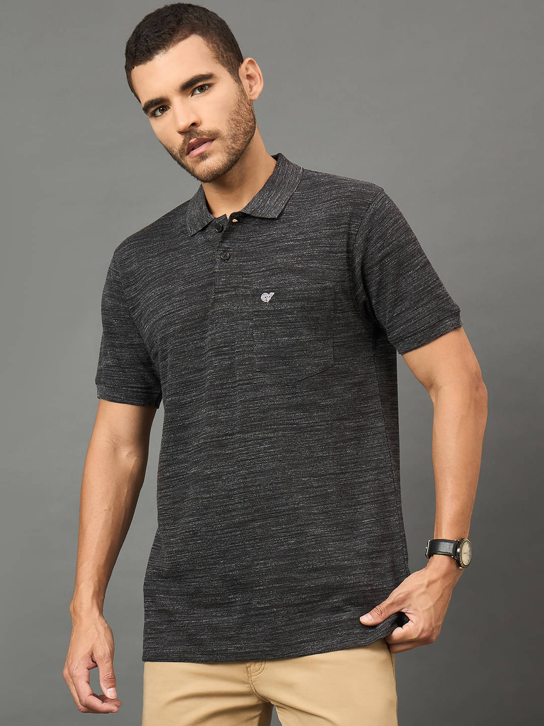     			Club York Men Cotton Blend Regular Fit Self Design Polo T Shirt ( Black )