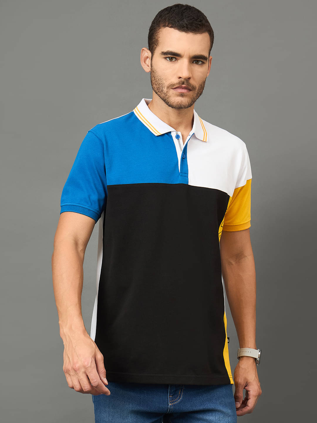 Club York Men Cotton Blend Regular Fit Colorblock Polo T Shirt ( Black ) Club York Men Cotton Blend Regular Fit Colorblock Polo T Shirt ( Black )