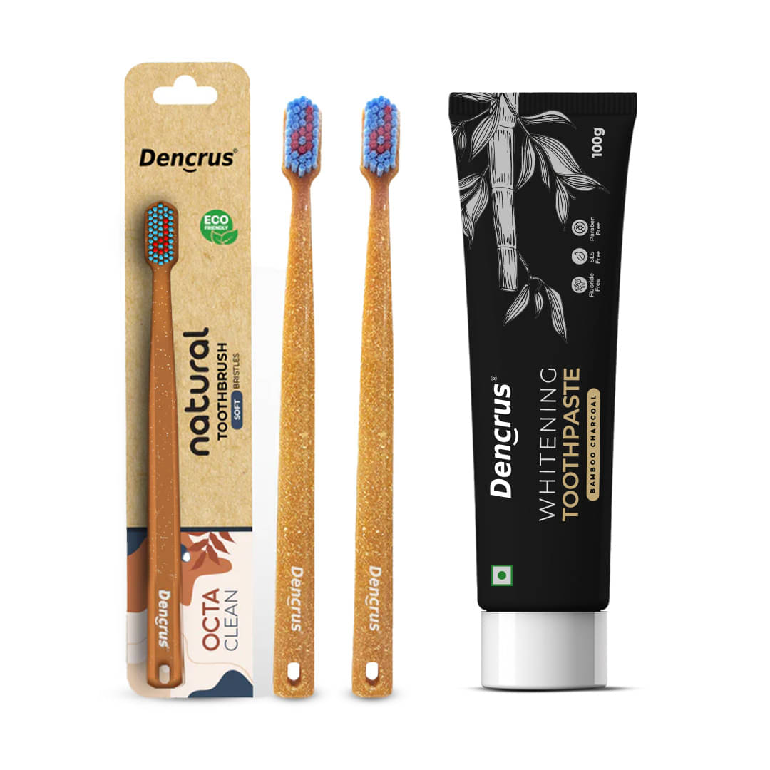     			DENCRUS Charcoal Toothpaste & Octa Clean Bamboo Toothbrush (Pack of 2)