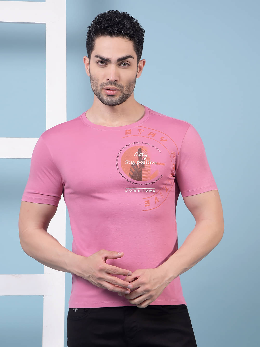     			Dollar Men Cotton Blend Regular Fit Printed T-Shirt ( Pink )