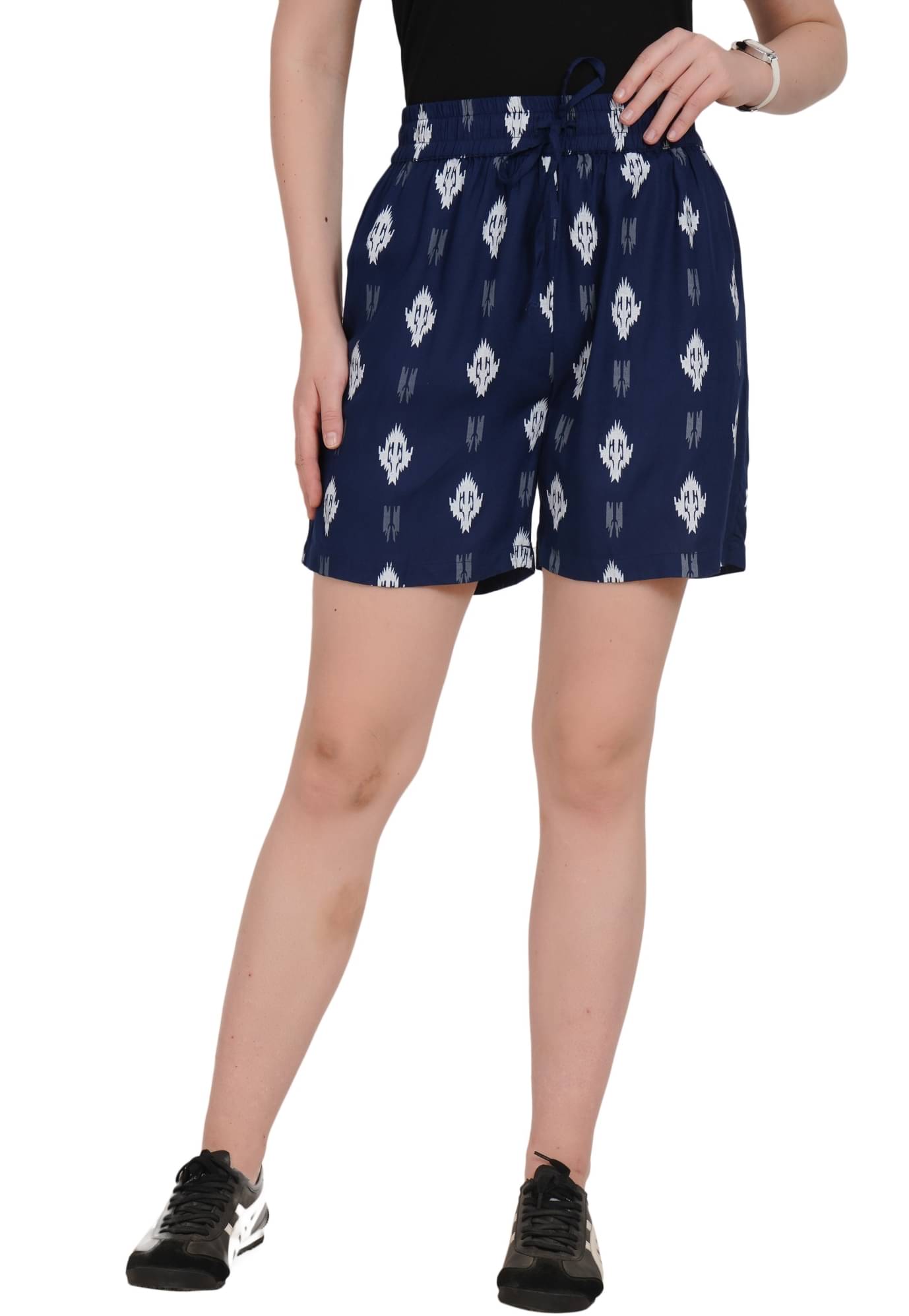     			Dwears Navy Viscose Printed Shorts - Single