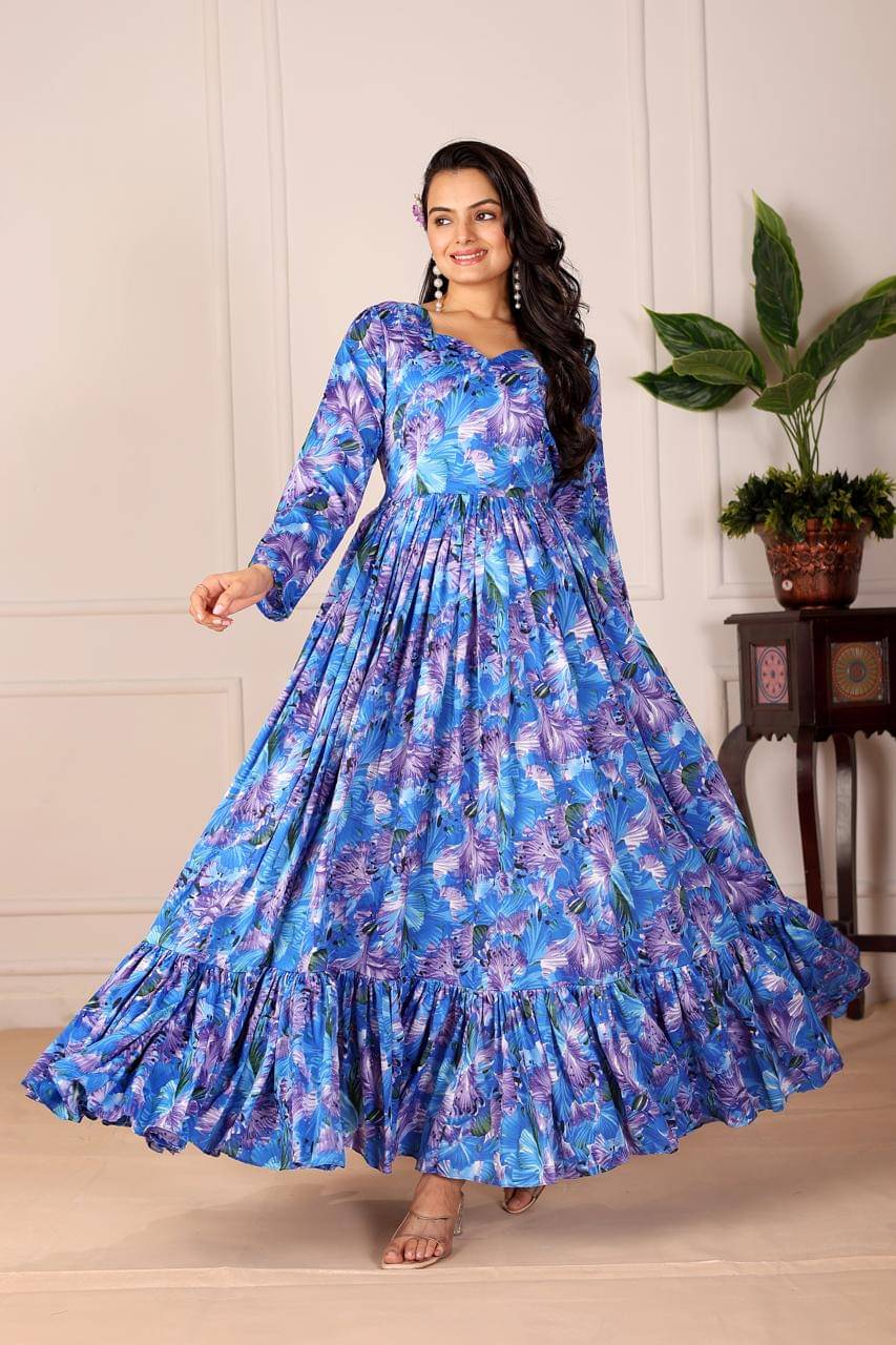 FANCY FLAIR Women Rayon Printed Ethnic Dress ( Blue ) FANCY FLAIR Women Rayon Printed Ethnic Dress ( Blue )