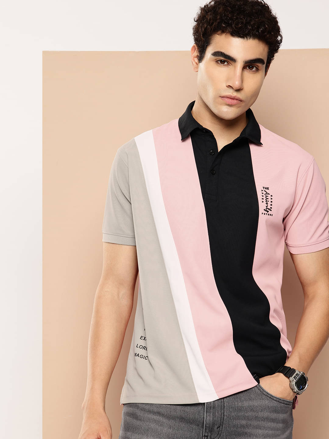 FROSEN FOX Men Polyester Regular Fit Colorblock Polo T Shirt ( Pink ) FROSEN FOX Men Polyester Regular Fit Colorblock Polo T Shirt ( Pink )