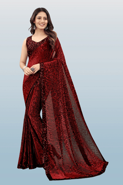    			Fashion Field Lycra Self Design Saree With Unstitched Blouse Piece ( Maroon )